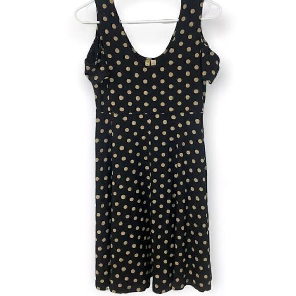 Comfy USA Dresses & Skirts - Comfy USA Polka Dot Dress Womens S Cold Shoulder Black Tan Swing Dress Soft USA